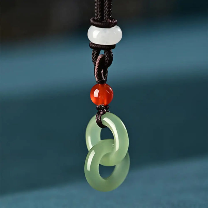 Buddha Stones Natural Hetian Cyan Jade White Jade Double Peace Buckle Success Necklace Pendant - BWOOOH - Hetian Cyan