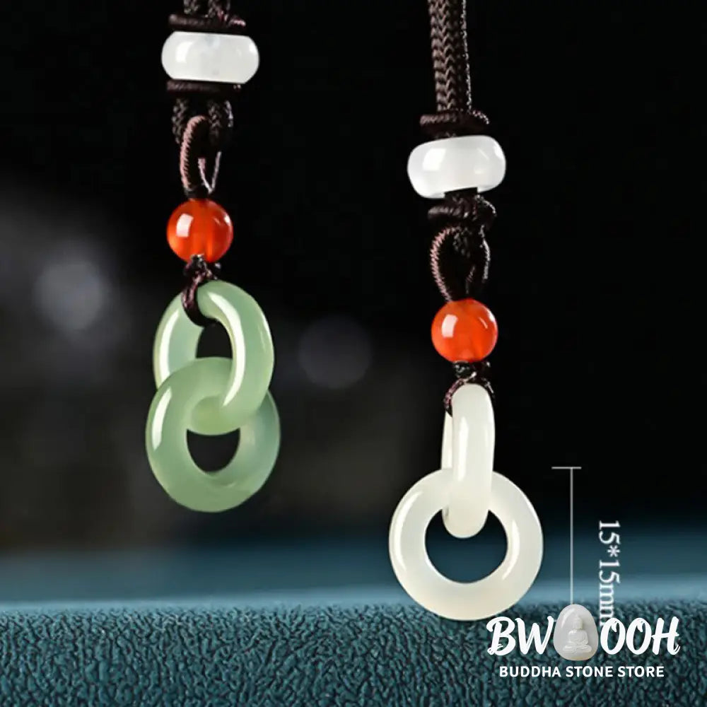 Buddha Stones Natural Hetian Cyan Jade White Jade Double Peace Buckle Success Necklace Pendant - BWOOOH - Necklaces &amp;