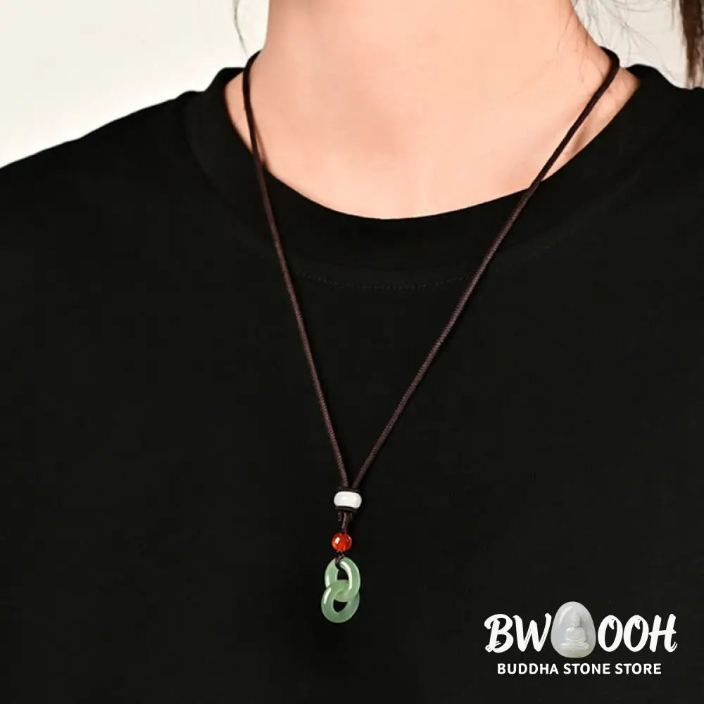 Buddha Stones Natural Hetian Cyan Jade White Jade Double Peace Buckle Success Necklace Pendant - BWOOOH - Necklaces &amp;