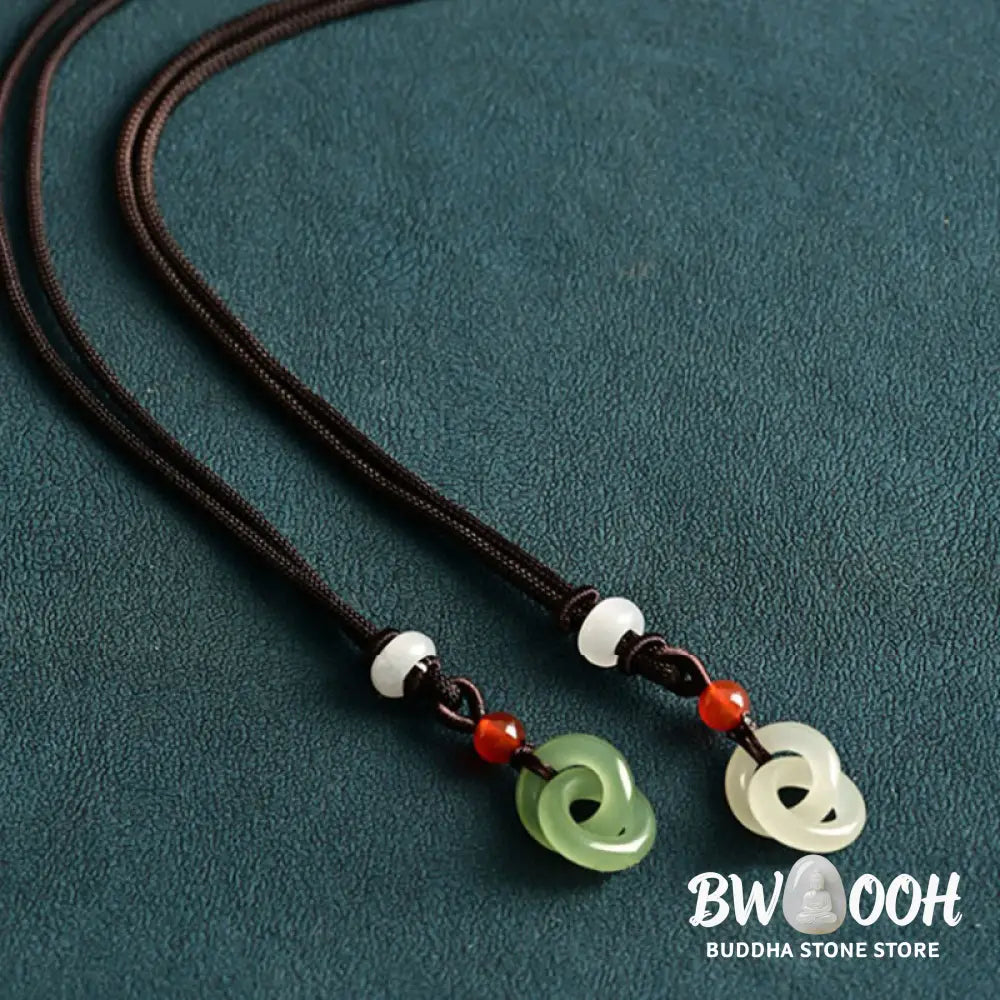 Buddha Stones Natural Hetian Cyan Jade White Jade Double Peace Buckle Success Necklace Pendant - BWOOOH - Necklaces &amp;