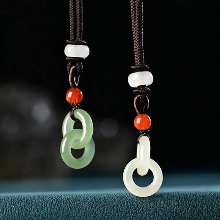 Buddha Stones Natural Hetian Cyan Jade White Jade Double Peace Buckle Success Necklace Pendant - BWOOOH - Hetian Cyan