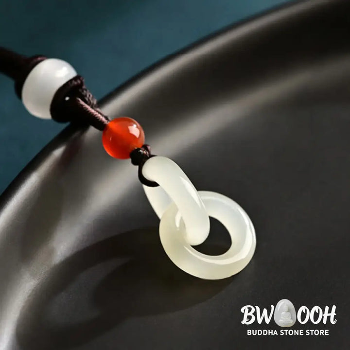 Buddha Stones Natural Hetian Cyan Jade White Jade Double Peace Buckle Success Necklace Pendant - BWOOOH - Necklaces &amp;