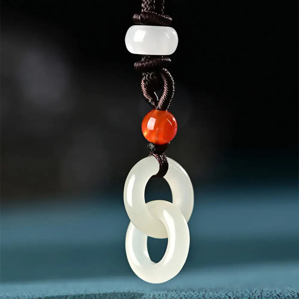 Buddha Stones Natural Hetian Cyan Jade White Jade Double Peace Buckle Success Necklace Pendant - BWOOOH - Hetian White