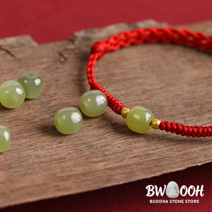 Buddha Stones Natural Hetian Jade 999 Gold Beads Protection Luck Braided Bracelet Anklet - BWOOOH - Bracelet Anklet