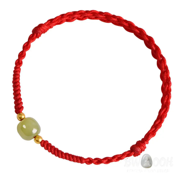 Buddha Stones Natural Hetian Jade 999 Gold Beads Protection Luck Braided Bracelet Anklet - BWOOOH - Bracelet Anklet