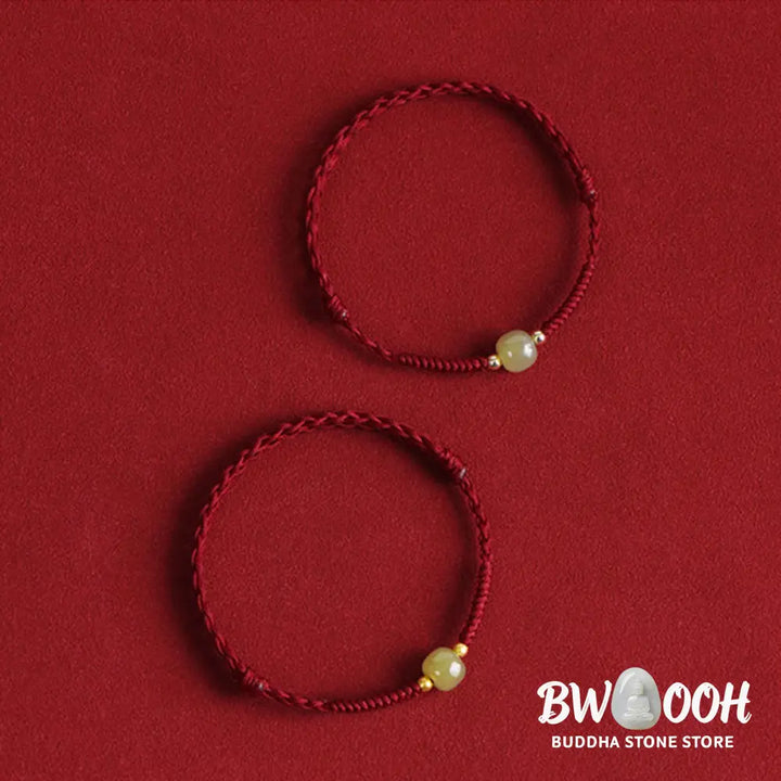 Buddha Stones Natural Hetian Jade 999 Gold Beads Protection Luck Braided Bracelet Anklet - BWOOOH - Bracelet Anklet