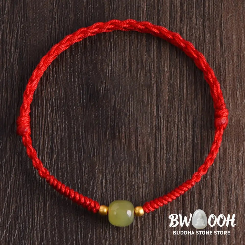Buddha Stones Natural Hetian Jade 999 Gold Beads Protection Luck Braided Bracelet Anklet - BWOOOH - Bracelet Anklet