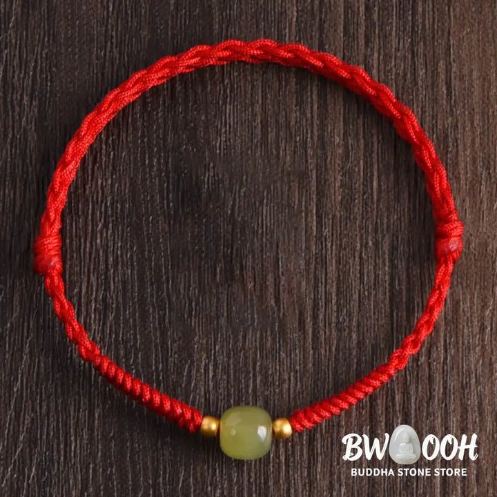 Buddha Stones Natural Hetian Jade 999 Gold Beads Protection Luck Braided Bracelet Anklet - BWOOOH - Bracelet Anklet