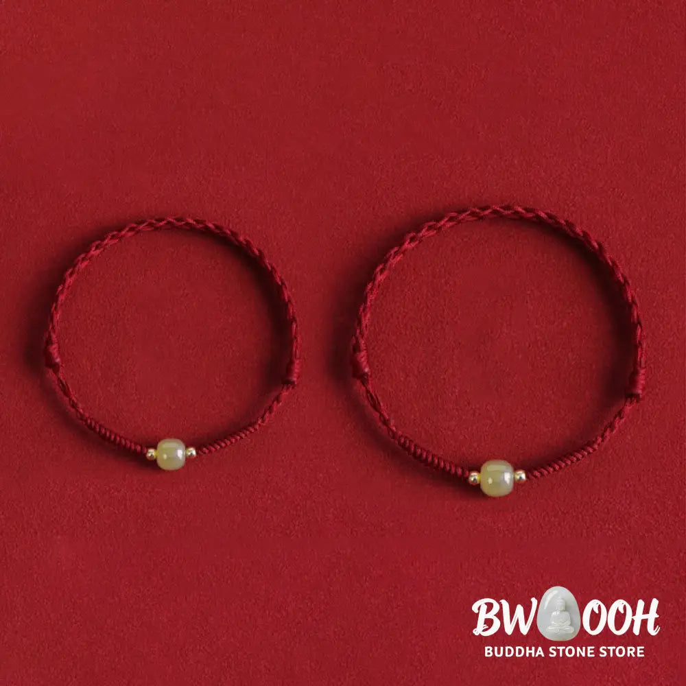 Buddha Stones Natural Hetian Jade 999 Gold Beads Protection Luck Braided Bracelet Anklet - BWOOOH - Bracelet Anklet