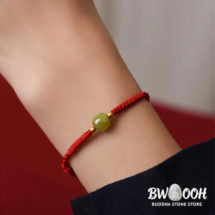 Buddha Stones Natural Hetian Jade 999 Gold Beads Protection Luck Braided Bracelet Anklet - BWOOOH - Bracelet Anklet