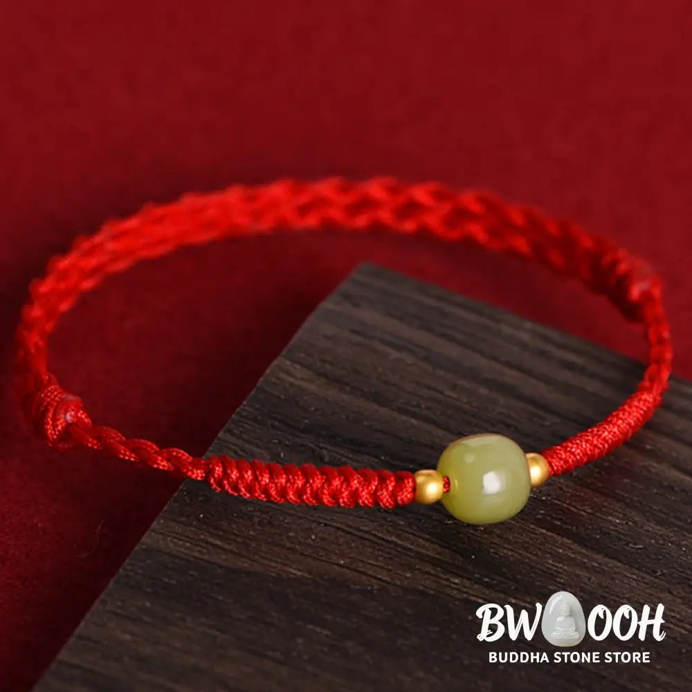 Buddha Stones Natural Hetian Jade 999 Gold Beads Protection Luck Braided Bracelet Anklet - BWOOOH - Bracelet Anklet