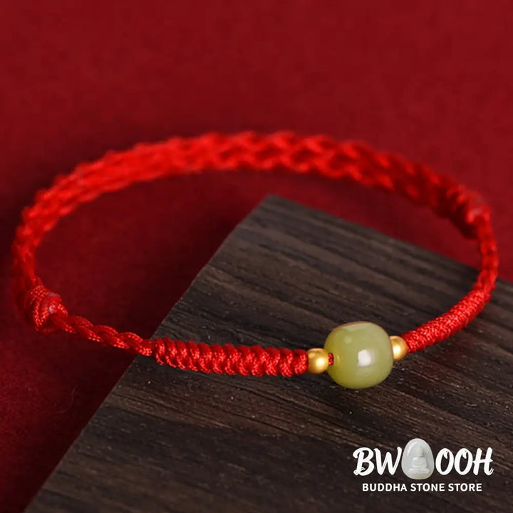 Buddha Stones Natural Hetian Jade 999 Gold Beads Protection Luck Braided Bracelet Anklet - BWOOOH - Bracelet Anklet