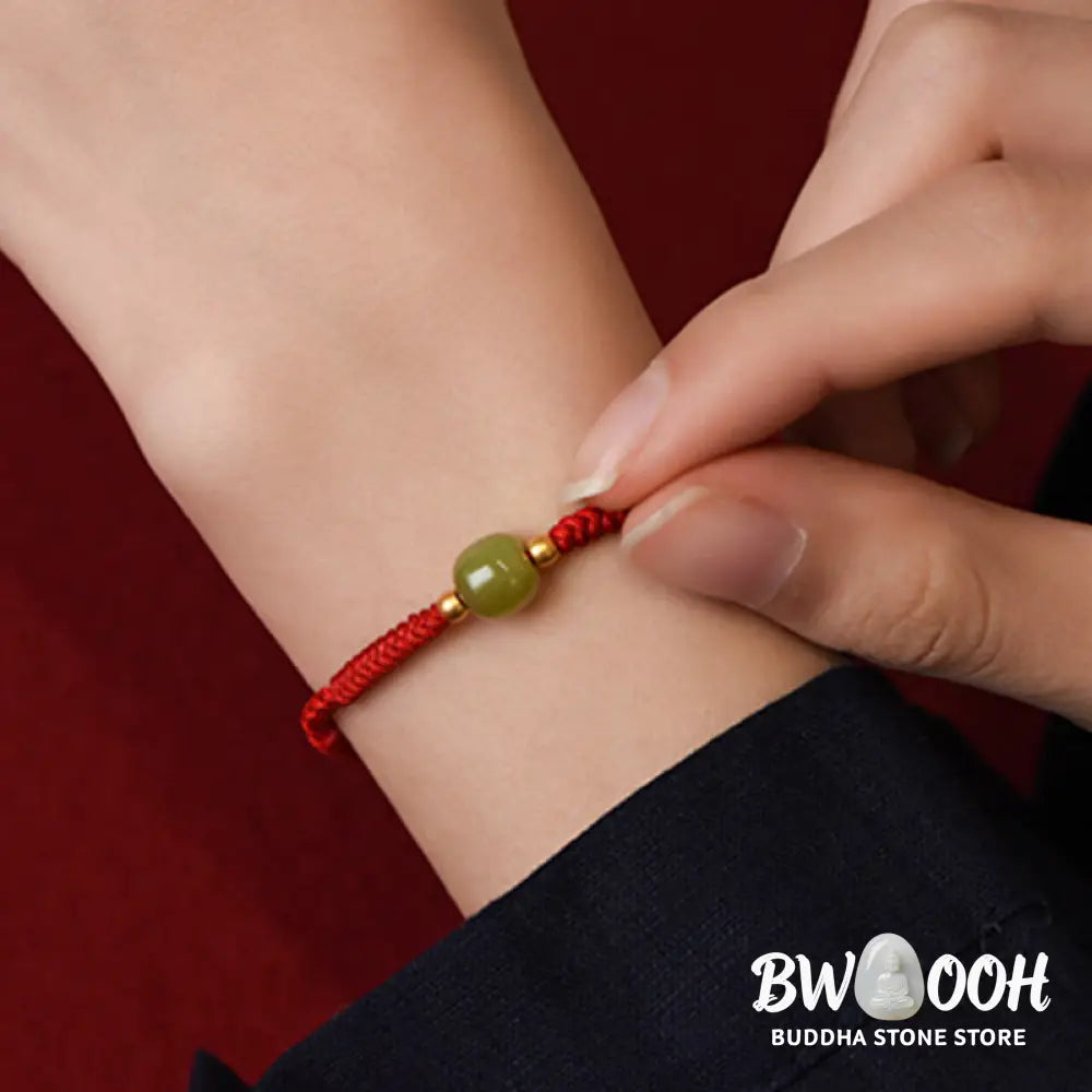 Buddha Stones Natural Hetian Jade 999 Gold Beads Protection Luck Braided Bracelet Anklet - BWOOOH - Bracelet Anklet