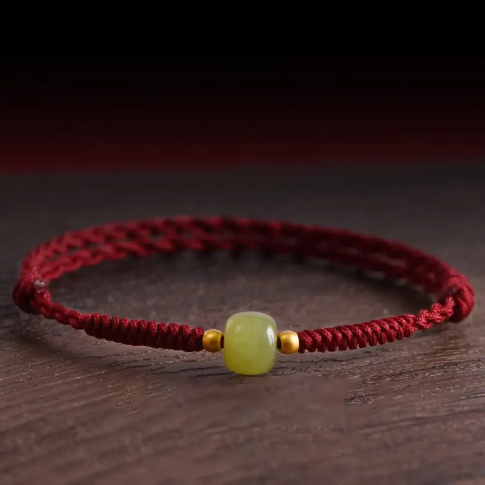 BWOOOH Natural Hetian Jade 999 Gold Beads Protection Luck Braided Bracelet Anklet - BWOOOH - Bracelet Anklet
