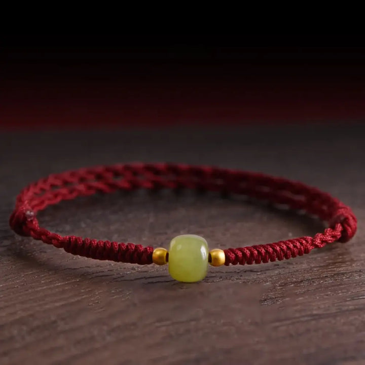 BWOOOH Natural Hetian Jade 999 Gold Beads Protection Luck Braided Bracelet Anklet - BWOOOH - Bracelet Anklet