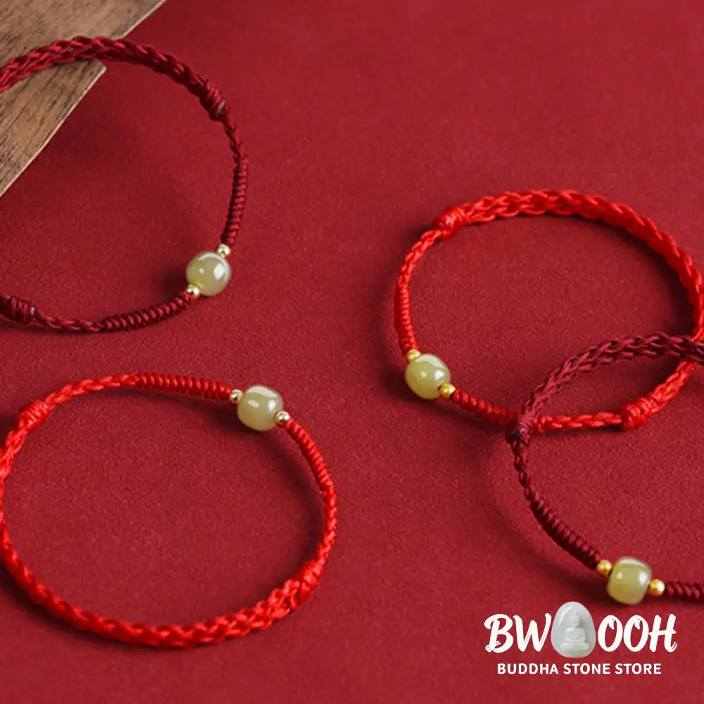 Buddha Stones Natural Hetian Jade 999 Gold Beads Protection Luck Braided Bracelet Anklet - BWOOOH - Bracelet Anklet