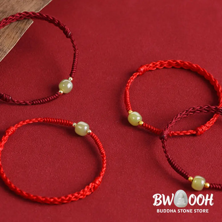 Buddha Stones Natural Hetian Jade 999 Gold Beads Protection Luck Braided Bracelet Anklet - BWOOOH - Bracelet Anklet