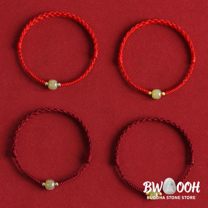 Buddha Stones Natural Hetian Jade 999 Gold Beads Protection Luck Braided Bracelet Anklet - BWOOOH - Bracelet Anklet