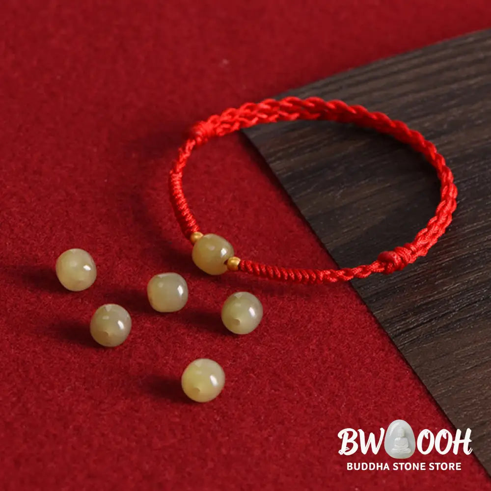 Buddha Stones Natural Hetian Jade 999 Gold Beads Protection Luck Braided Bracelet Anklet - BWOOOH - Bracelet Anklet