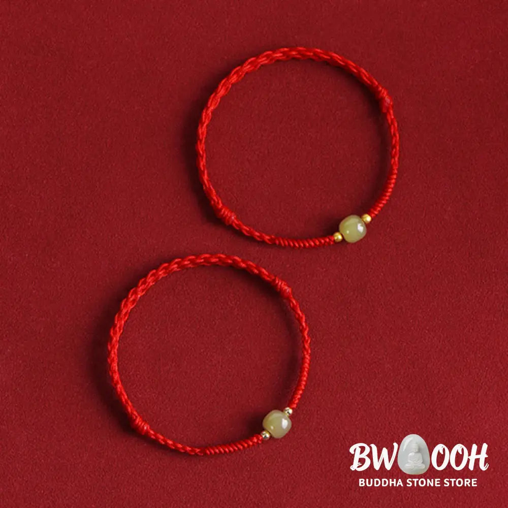 Buddha Stones Natural Hetian Jade 999 Gold Beads Protection Luck Braided Bracelet Anklet - BWOOOH - Bracelet Anklet