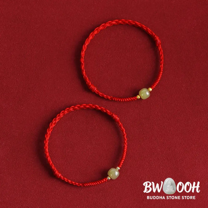 Buddha Stones Natural Hetian Jade 999 Gold Beads Protection Luck Braided Bracelet Anklet - BWOOOH - Bracelet Anklet