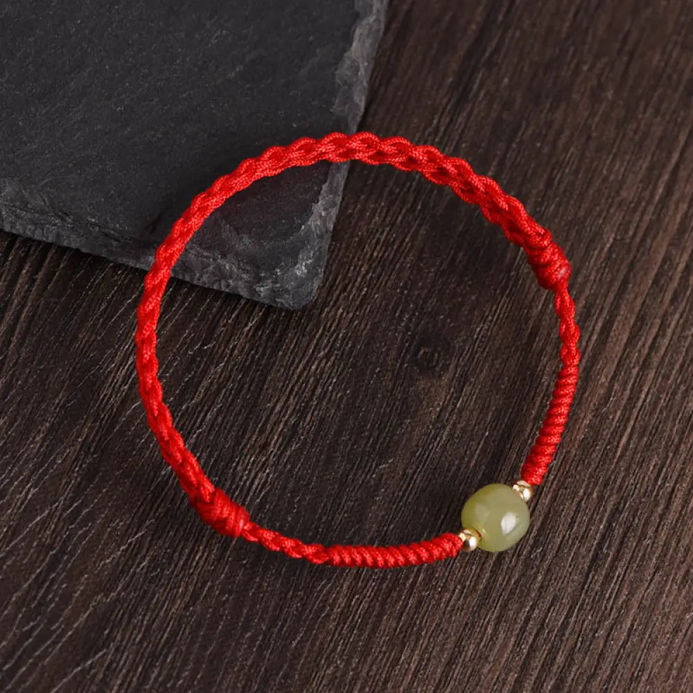 Buddha Stones Natural Hetian Jade 999 Gold Beads Protection Luck Braided Bracelet Anklet - BWOOOH - Red Rope / Hetian