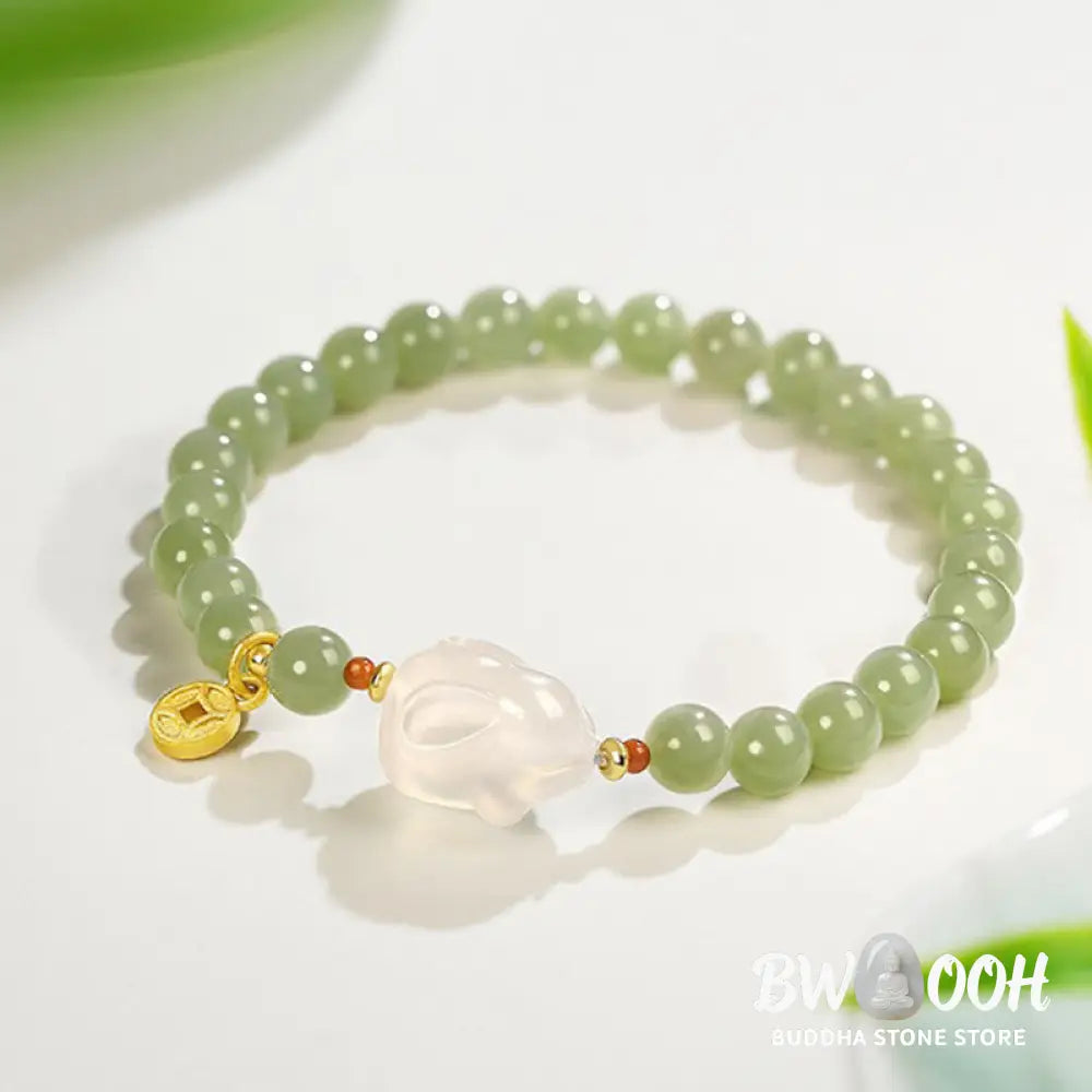 Buddha Stones Natural Hetian Jade Agate Rabbit Copper Coin Luck Bracelet - BWOOOH - 6mm Hetian Jade(Wrist Circumference