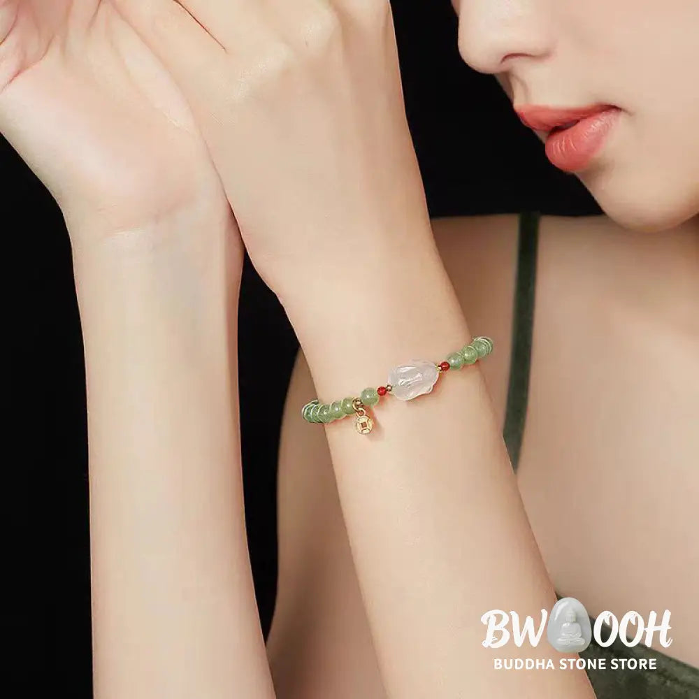 Buddha Stones Natural Hetian Jade Agate Rabbit Copper Coin Luck Bracelet - BWOOOH - 6mm Hetian Jade(Wrist Circumference