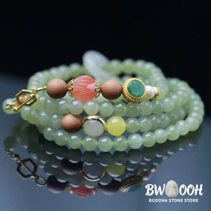 Buddha Stones Natural Hetian Jade Amber Lotus Red Agate Luck Abundance Bracelet - BWOOOH - Hetian Jade (Protection ♥