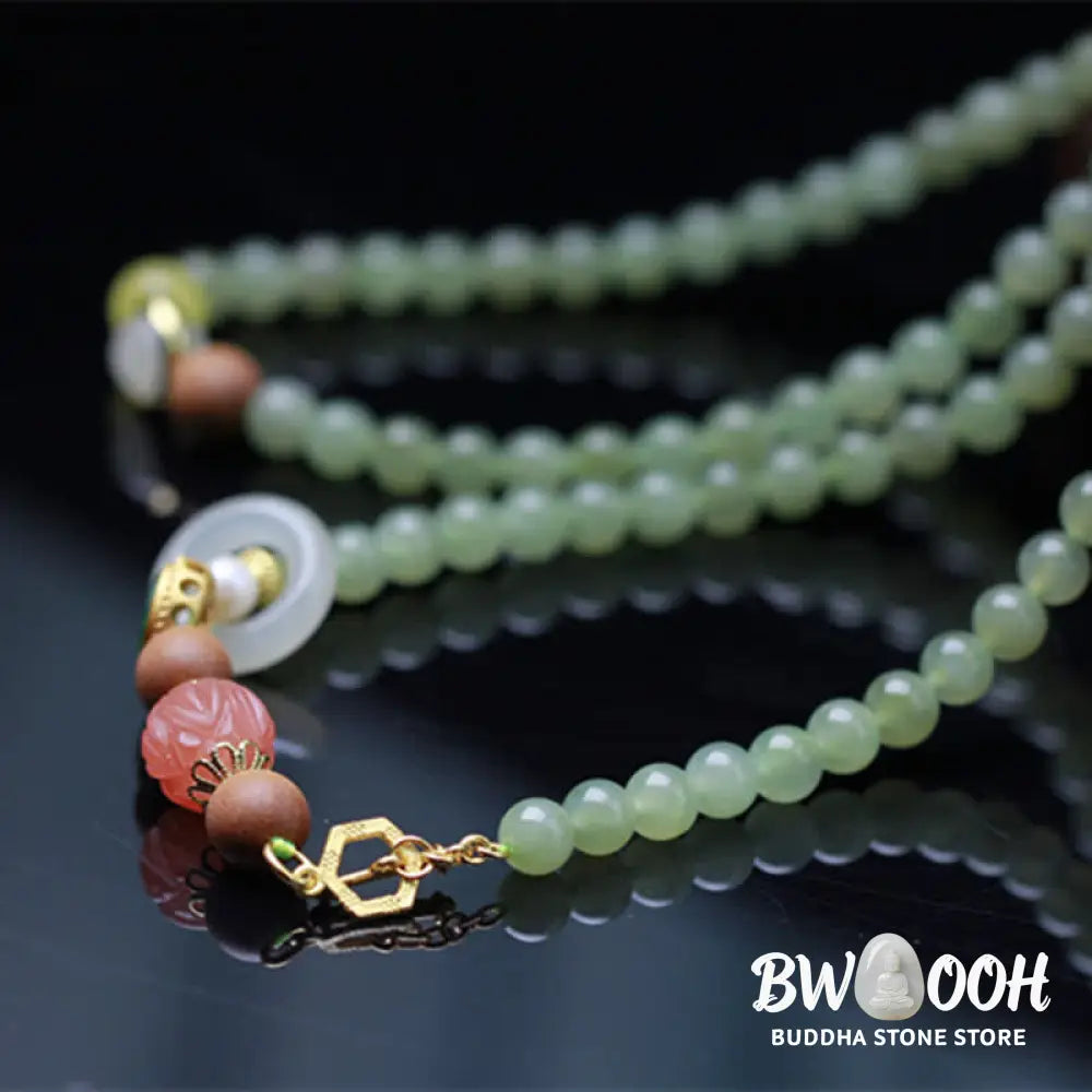 Buddha Stones Natural Hetian Jade Amber Lotus Red Agate Luck Abundance Bracelet - BWOOOH - Hetian Jade (Protection ♥