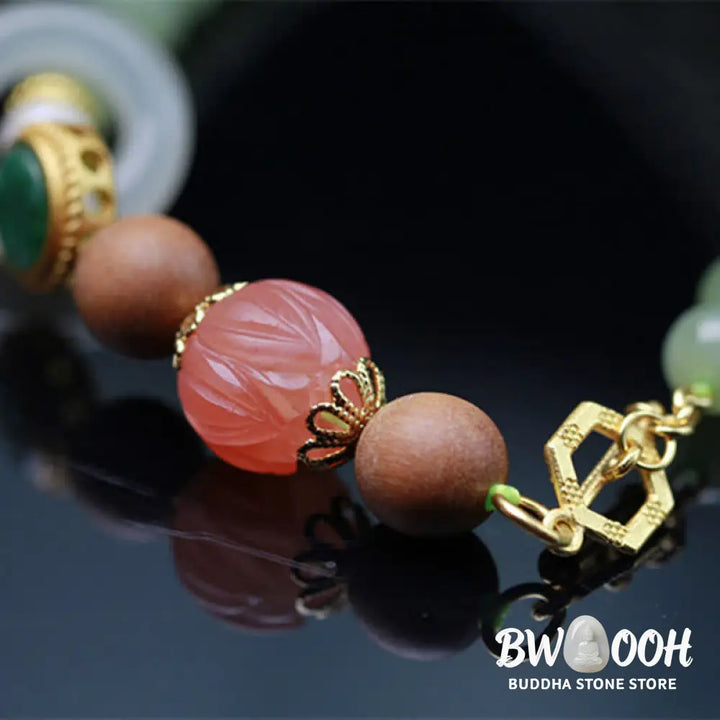 Buddha Stones Natural Hetian Jade Amber Lotus Red Agate Luck Abundance Bracelet - BWOOOH - Hetian Jade (Protection ♥
