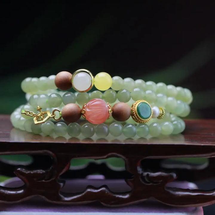 BWOOOH Natural Hetian Jade Amber Lotus Red Agate Luck Abundance Bracelet - BWOOOH - Hetian Jade (Protection ♥