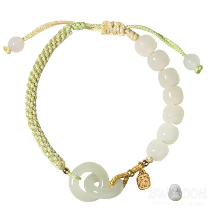 Buddha Stones Natural Hetian Jade Bead Double Peace Buckle Fu Character Abundance Braided Bracelet - BWOOOH - Bracelet