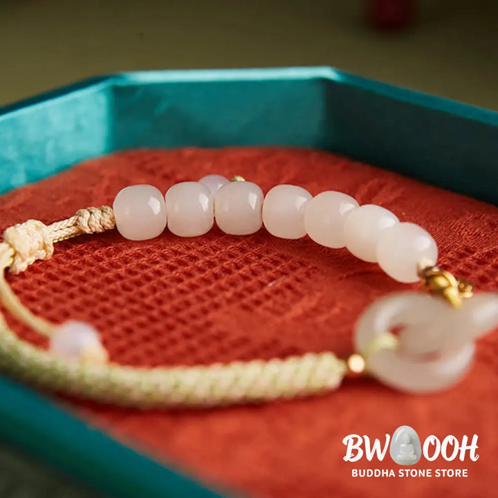 Buddha Stones Natural Hetian Jade Bead Double Peace Buckle Fu Character Abundance Braided Bracelet - BWOOOH - Bracelet
