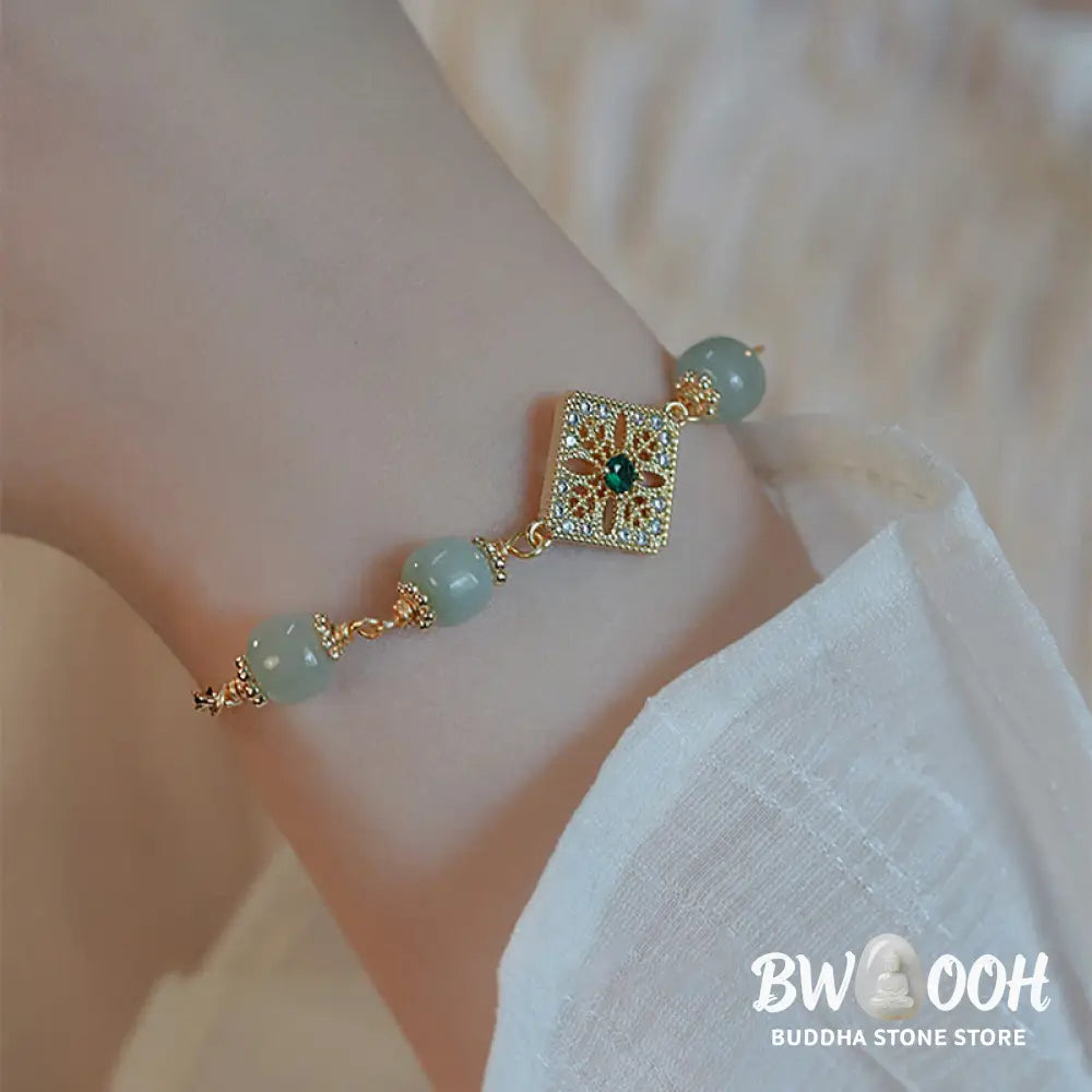 Buddha Stones Natural Hetian Jade Bead Square Pattern Luck Chain Bracelet - BWOOOH - Jade(Prosperity♥Abundance)(Wrist