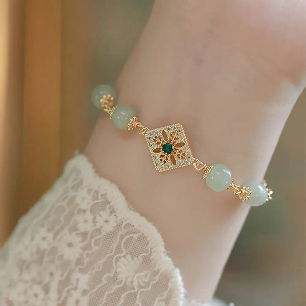 BWOOOH Natural Hetian Jade Bead Square Pattern Luck Chain Bracelet - BWOOOH - Jade(Prosperity♥Abundance)(Wrist