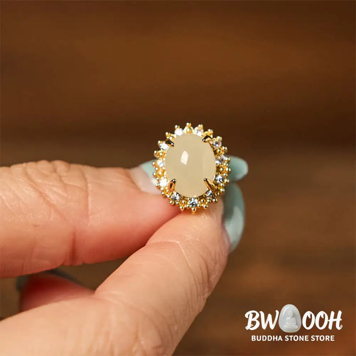 Buddha Stones Natural Hetian Jade Egg Copper Prosperity Earrings - Hetian Jade - Earrings