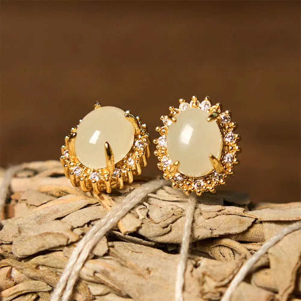 BWOOOH Natural Hetian Jade Egg Copper Prosperity Earrings — Jade spiritual jewelry for spiritual healing and mindful living