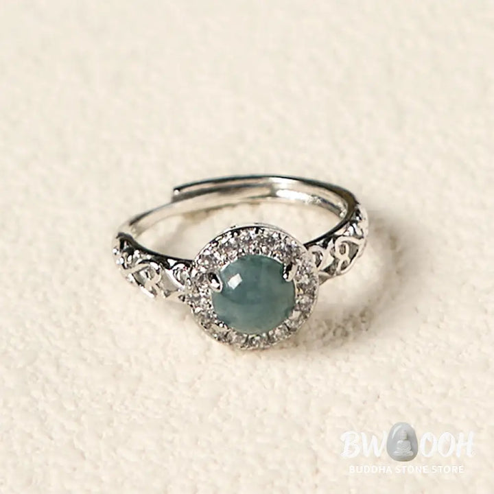 Buddha Stones Natural Hetian Jade Egg Ruyi Stick Pattern Luck Ring - Hetian Jade - Ring
