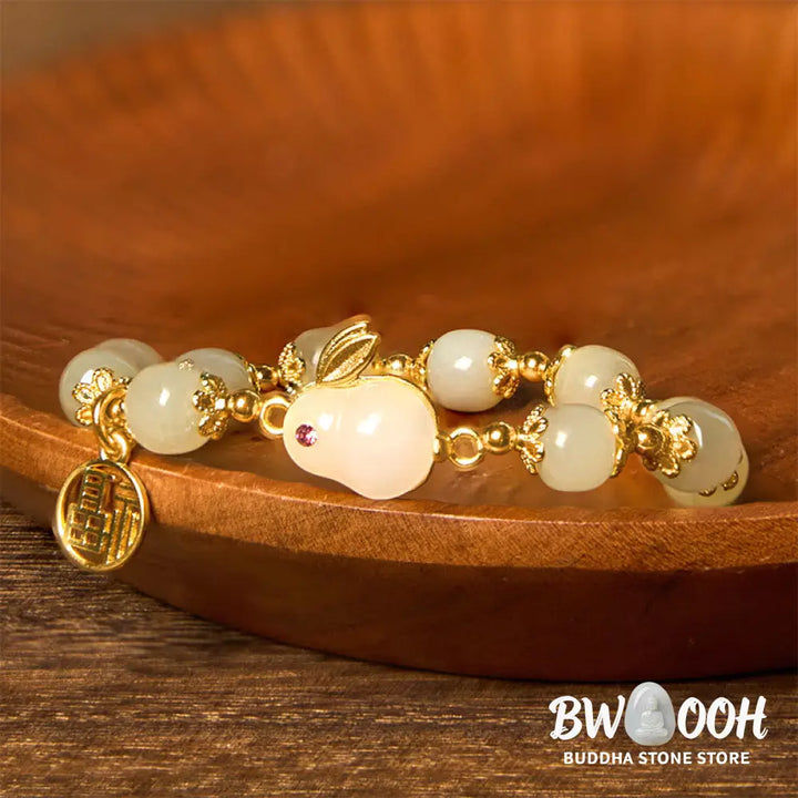 Buddha Stones Natural Hetian Jade Fu Character Fu Brand Rabbit Abundance Bracelet - BWOOOH - Jade(Wrist