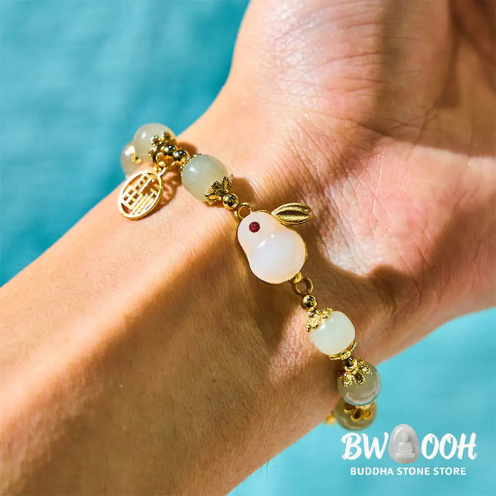 Buddha Stones Natural Hetian Jade Fu Character Fu Brand Rabbit Abundance Bracelet - BWOOOH - Jade(Wrist