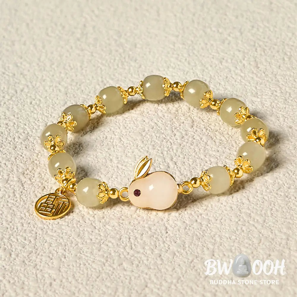 Buddha Stones Natural Hetian Jade Fu Character Fu Brand Rabbit Abundance Bracelet - BWOOOH - Jade(Wrist