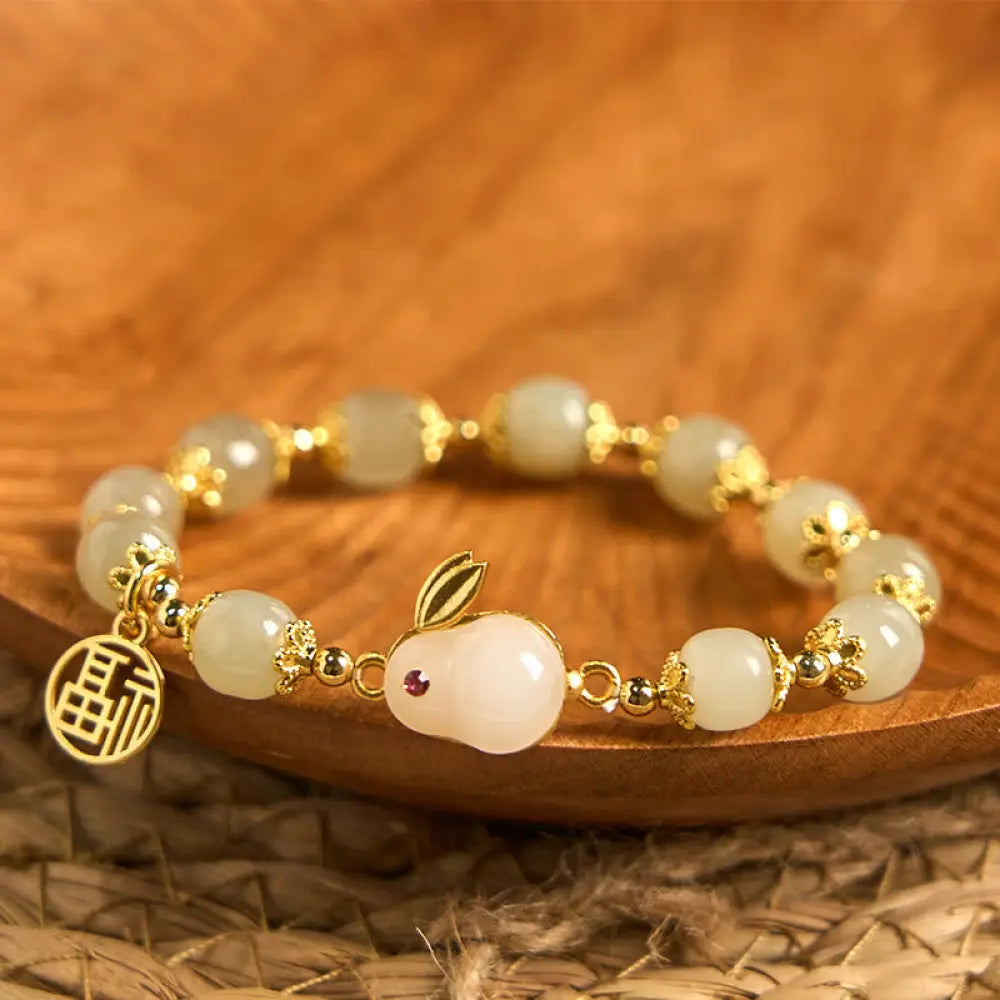 BWOOOH Natural Hetian Jade Fu Character Fu Brand Rabbit Abundance Bracelet - BWOOOH - Jade(Wrist