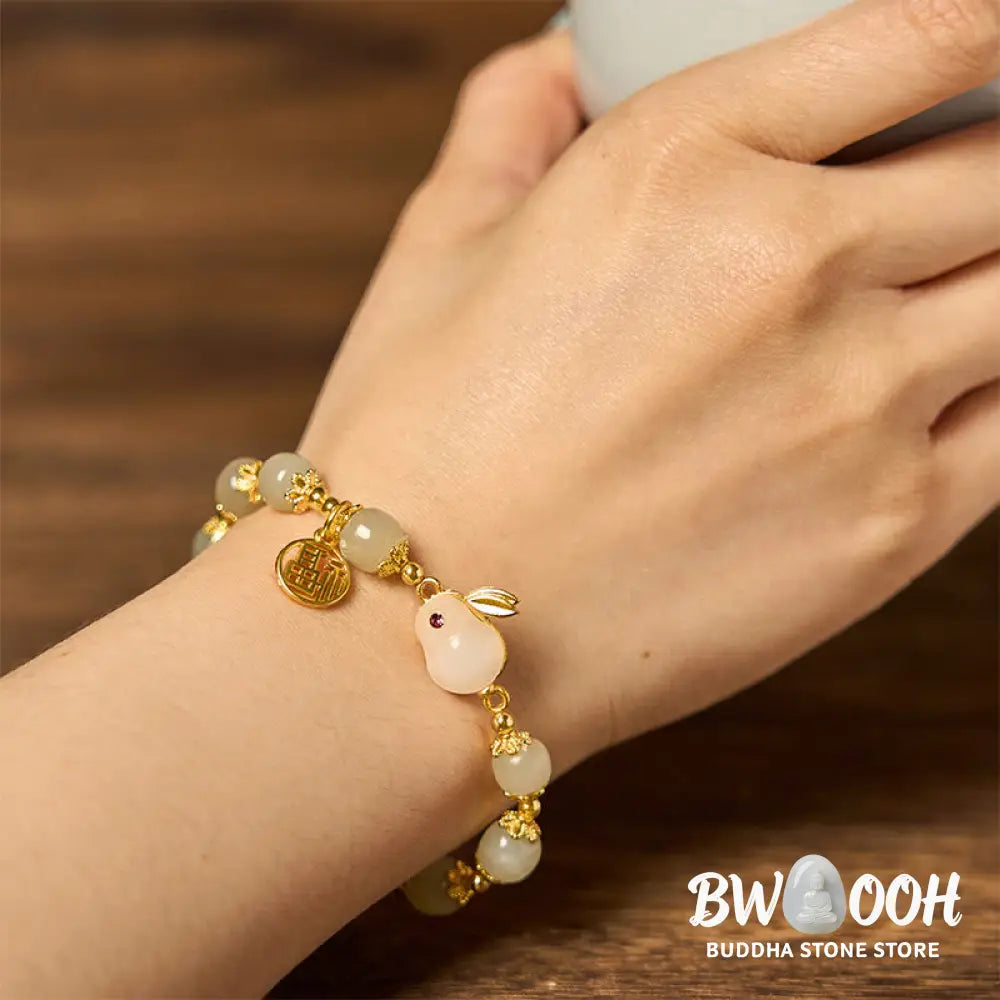 Buddha Stones Natural Hetian Jade Fu Character Fu Brand Rabbit Abundance Bracelet - BWOOOH - Jade(Wrist