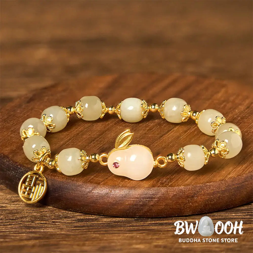 Buddha Stones Natural Hetian Jade Fu Character Fu Brand Rabbit Abundance Bracelet - BWOOOH - Jade(Wrist