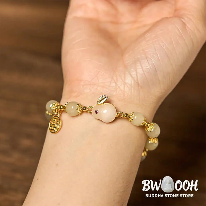 Buddha Stones Natural Hetian Jade Fu Character Fu Brand Rabbit Abundance Bracelet - BWOOOH - Jade(Wrist