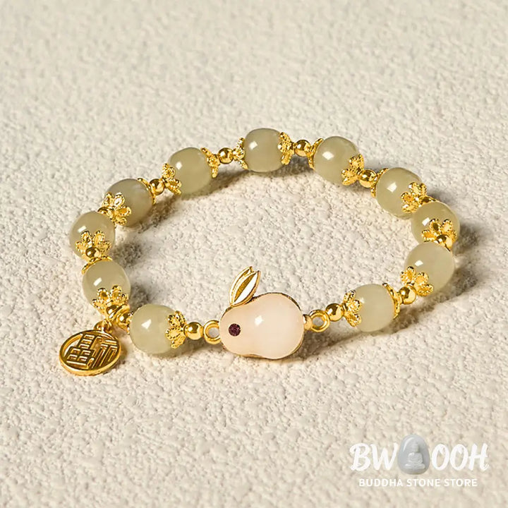 Buddha Stones Natural Hetian Jade Fu Character Fu Brand Rabbit Abundance Bracelet - BWOOOH - Jade(Wrist