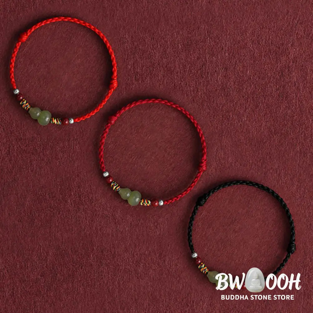 Buddha Stones Natural Hetian Jade Gourd Protection Luck Braided Bracelet Anklet - BWOOOH - Bracelet Anklet