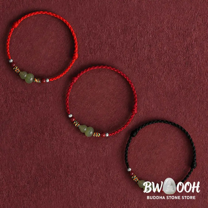 Buddha Stones Natural Hetian Jade Gourd Protection Luck Braided Bracelet Anklet - BWOOOH - Bracelet Anklet