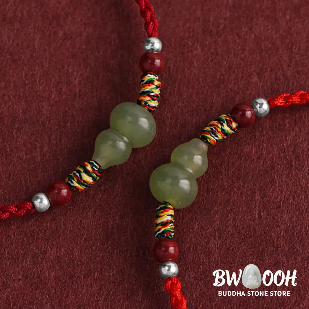 Buddha Stones Natural Hetian Jade Gourd Protection Luck Braided Bracelet Anklet - BWOOOH - Bracelet Anklet